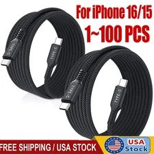 60W USB C to C Cable Fast Charge PD Nylon Cord 3/6/10FT for iPhone16 Samsung lot