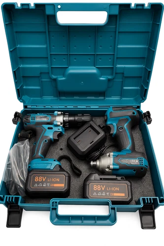 TRAPANO A PERCUSSIONE + AVVITA BULLONE  PROFESSIONALE DOPPIA BATTERIA 88V - Foto 2 di 6