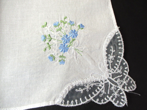 Vintage Ladies Hankerchief Butterfly Corner Design Square 10X10 inches (B) - Picture 7 of 7