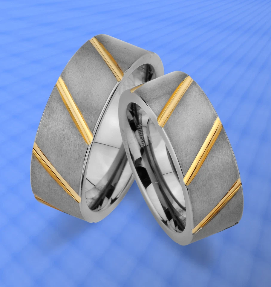 2 WOLFRAM TRAURINGE & GRAVUR GRATIS , RINGE mit IP GOLD Platierung  , JW24 - Bild 1 von 1