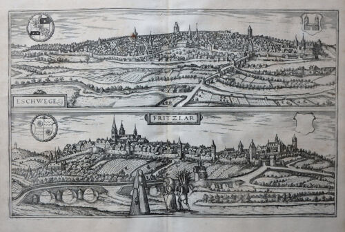 HESSEN FRITZLAR ESCHWEGE BRAUN & HOGENBERG PRÄCHTIGE ANSICHT WAPPEN FIGUREN 1581 - Bild 1 von 1