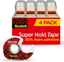 Scotch Super Hold, Transparent, Clear Glossy Finish, 4 Tape Rolls with Dispenser