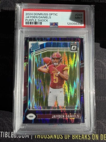 2024 DONRUSS OPTIC JAYDEN DANIELS RATED ROOKIE PURPLE SHOCK PRIZM RC PSA 9