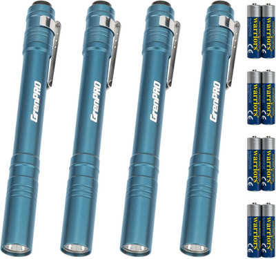 4 Pack LED Pen Light with 8 AAA Batteries Include, Mini Flashlight with Clip, Al