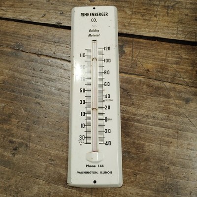 Vintage Metal Advertising Thermometer Rinkenberger Co Washington IL Made USA