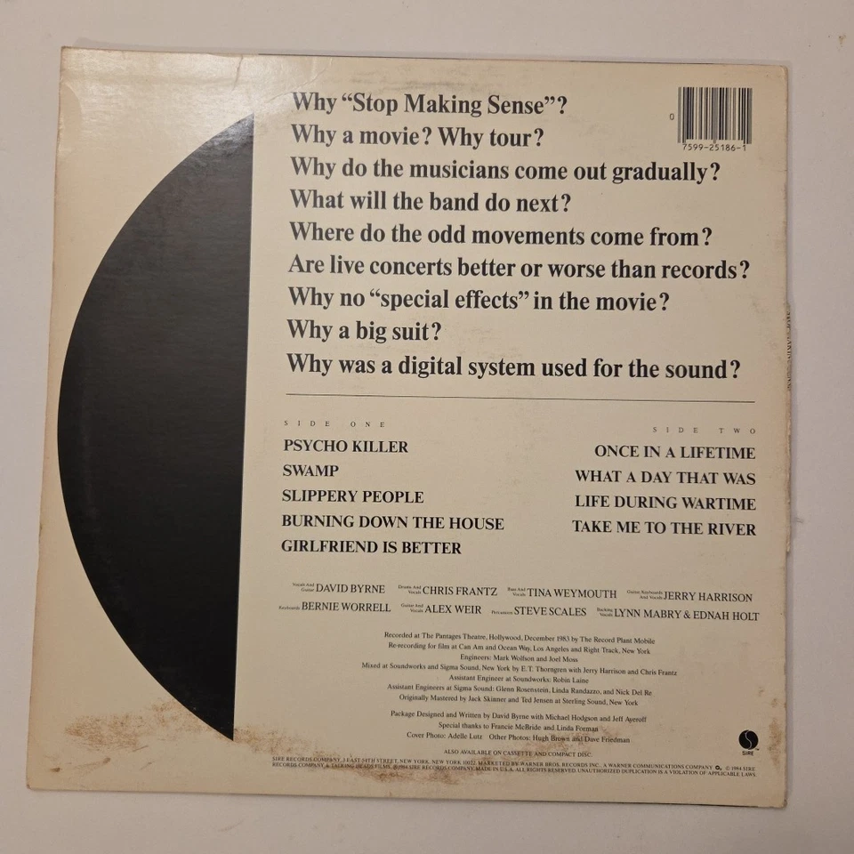 Talking Heads - Stop Making Sense - Live Vinyl LP 1984 ~ No Reserve!! - Image 2 of 4