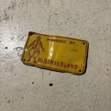 Vintage McDonaldland Tin Bicycle License Plate As Is Worn Yellow