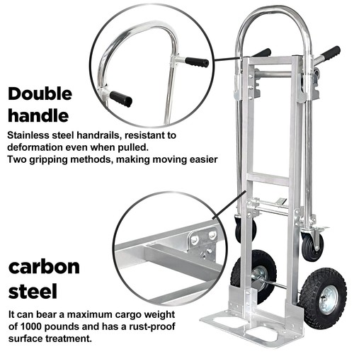 Convertible Hand Truck Dolly Cart with Wheels Heavy Duty/with 4 Wheels&Brakes... - Picture 4 of 8