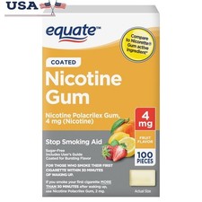 Nicotine Gum 4mg Fruit Flavor Stop Smoking Aid 100 Count Sugar Free Gluten Free