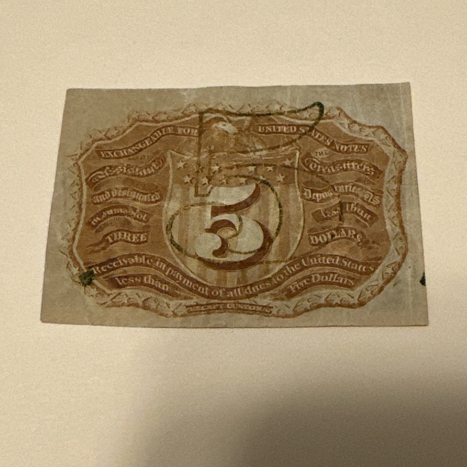 5 Cent Fractional Currency Error Reverse Misaligned Printing AU Old - Image 2 of 2