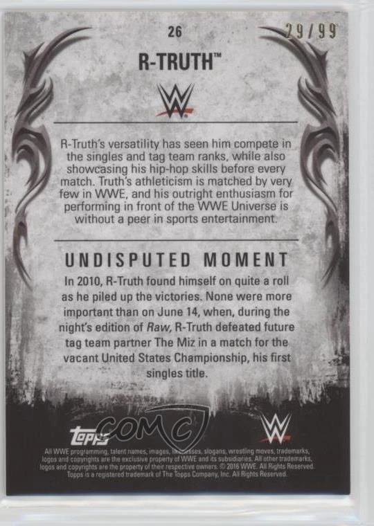 2016 Topps WWE Undisputed Tag Team Championship Bronze /99 R-Truth #26 Patch - Image 2 of 2