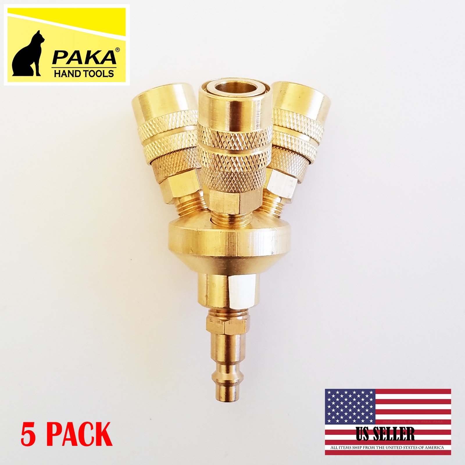 5 pack Air Compressor 3 Way Round Manifold Splitter Brass 1/4 NPT Coupler