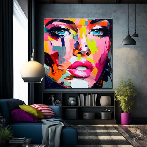 Face Woman Viso D´angelo art Pop Modern Bild Wandbild Aktuell Kunst FC109 - Picture 2 of 3