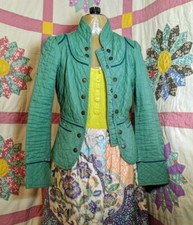Vintage Quilted Cottagecore Prairie Green Blazer Jacket Tulle Anthropology S