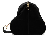 See By Chloe Women Detachable Strap Suede Leather Gold Logo Shoulder Bag Black