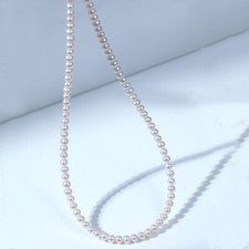 18in Exceptional AAAA 3-4mm real natural Akoya white pearl necklace 14k Gold P