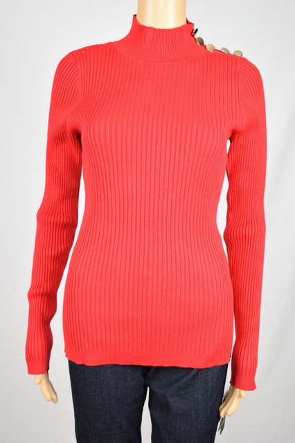 Mock Neck Embellished Ribbed Sweater XL 