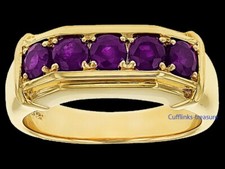 Natural Amethyst Gemstones with 925 Sterling Silver Gold Plated Men's Ring 899