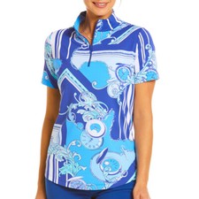 NWT Ladies IBKUL TIMEOUT BLUE NAVY Short Sleeve Mock Golf Shirt XS S M L XL XXL