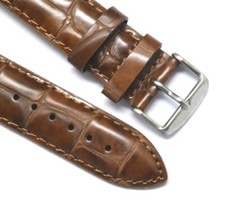 20mm 22mm Brown Crocodile Grain Leather Padded Watch Strap Band Silver Buckle