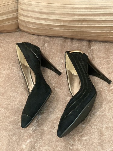 black suede mid heels