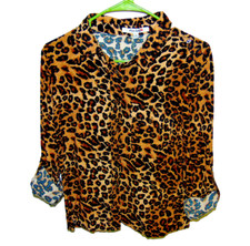 Womens Leopard Print Roll Tab Sleeve Blouse Top Size Large C 
