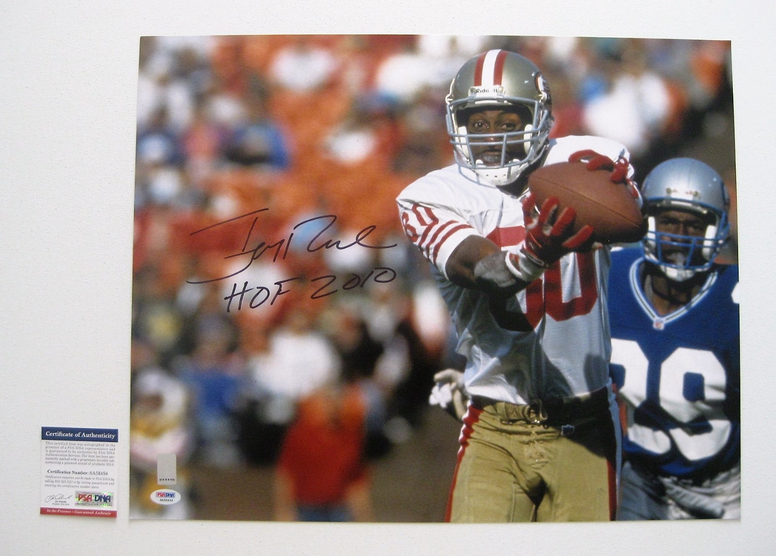 JERRY RICE SIGNED/AUTOGRAPHED SAN FRANCISCO 49ers 16x20 PHOTO w/HOF 2010-PSA/DNA