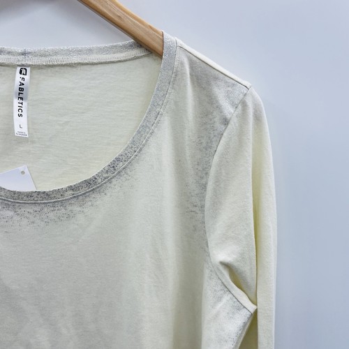 Fabletics Womens Size Large Long Sleeve Metallic Laurel Top Oatmeal Silver 1497 - Picture 5 of 10