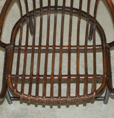 SELTENER ANTIKER THUNFISCHSTIL FRANZÖSISCHER BAMBUS STAHL BASIS TRÄGER WINGBACK SESSEL - Bild 18 von 21