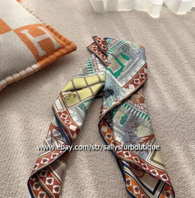 Pure Twill Silk ~18 Momme~Wrap Scarf Stole Castle Print Double Face Shawl 35''