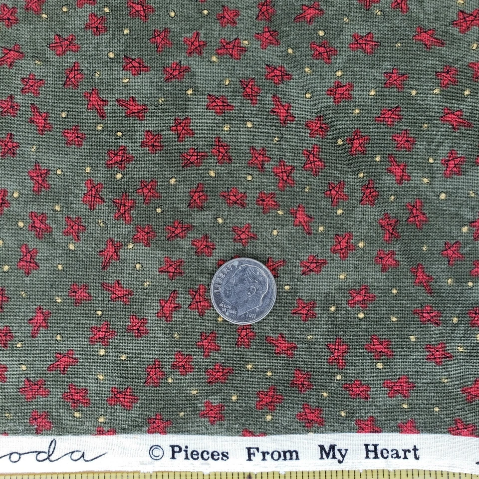 Moda Pieces From My Heart Fabric Green Red Stars Sandy Gervais 1 Yard + 25" x 42 - Image 4 of 4