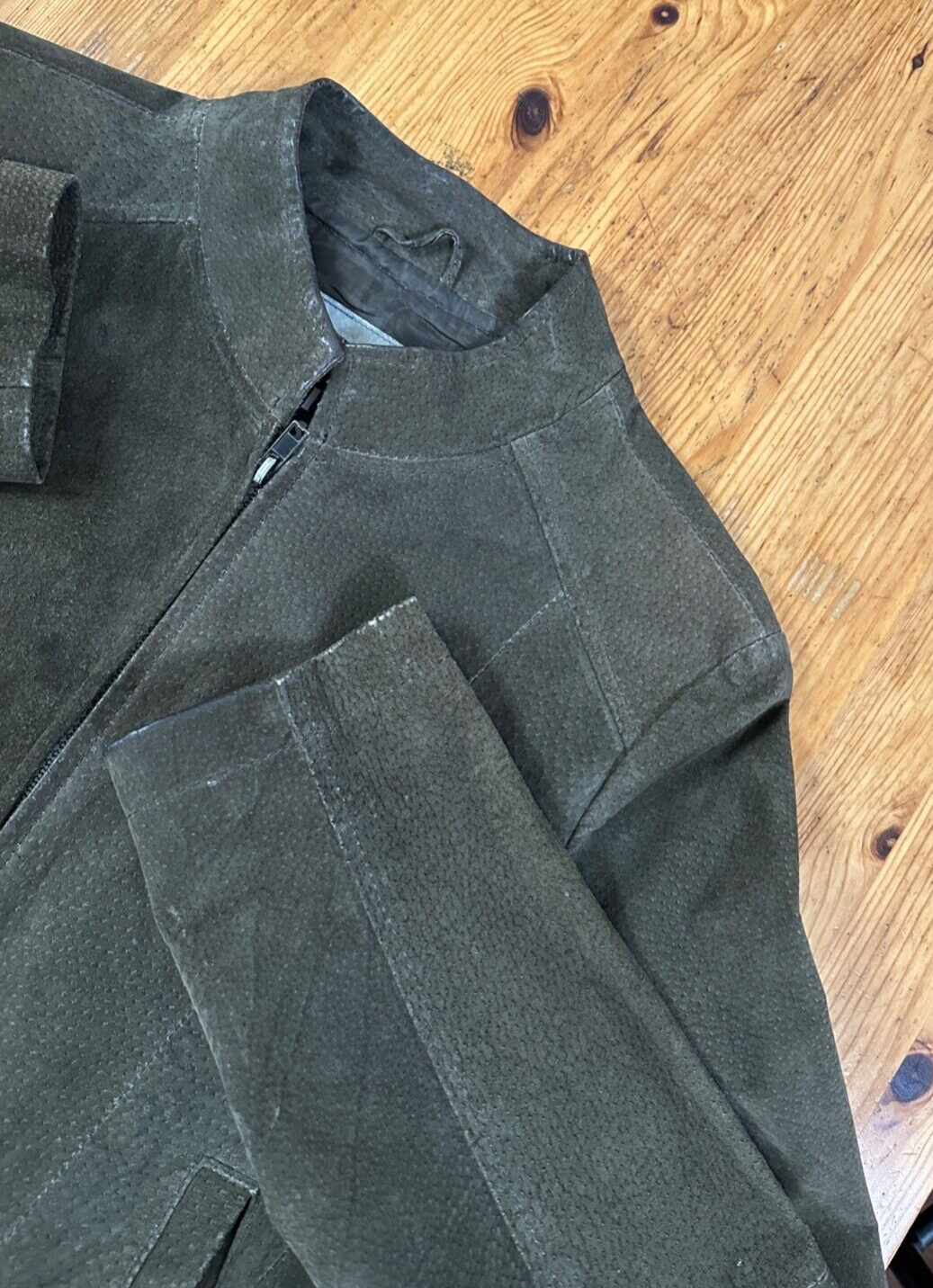 Sybilla 90s Y2K Green Suede Leather Jacket with Zip Pockets Size S