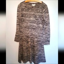 Calvin Klein Womens Marled Knit Fit And Flare Sweater Dress Gray/Black Size Med