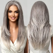 13*6 Lace Front Wigs Synthetic Hair Long Grey Hair Wig Daily Party for Women