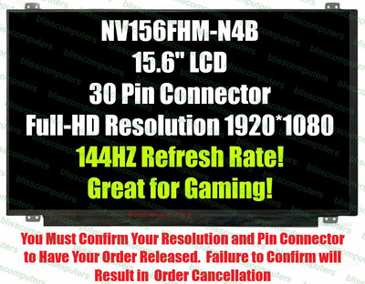 144hz IPS 15.6'' FHD Laptop LCD Screen NV156FHM-N4B eDP 30 Pin BOE0726