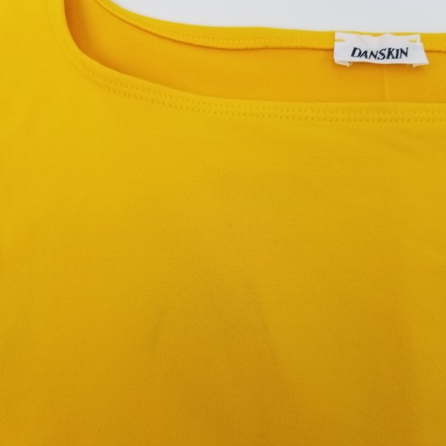 Vtg Danskin Womens XL Sunflower Yellow Nylon Crop Tank Top Built In Shelf Bra - Picture 4 of 13