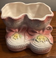 Vintage Baby Girl Pink Booties Ceramic 7522 Japan Gift Planter Nursery Decor MCM