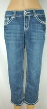 Miss Chic Dark Wash Embellished Pockets Capri Pants Women's Size 7 Cotton Blend 