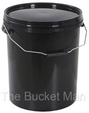 2 x 20 L Ltr Litre Black Plastic Buckets Containers with Lids & Metal Handles