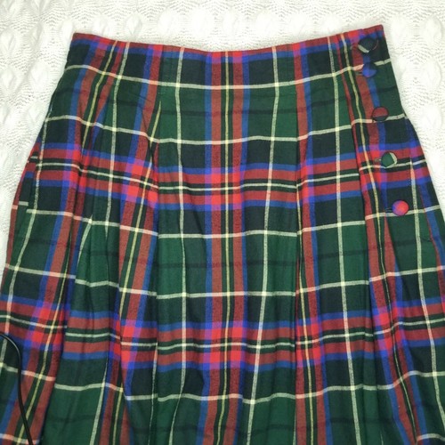 Vintage Talbots Tartan Midi Rock rot grün Gr. 10 kariert Plissee Knöpfe an der Seite - Bild 3 von 11