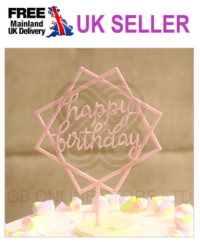 New Happy Birthday Cake Topper Love Acrylic Decoration Gold Silver Black Pink - Picture 45 of 86