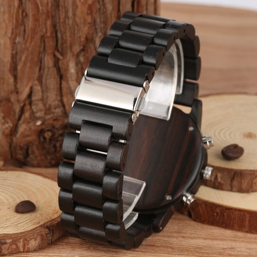 Casual Sandalwood Wood Men's Quartz Wristwatch Chronograph Date Wooden Band Gift - Picture 11 of 18