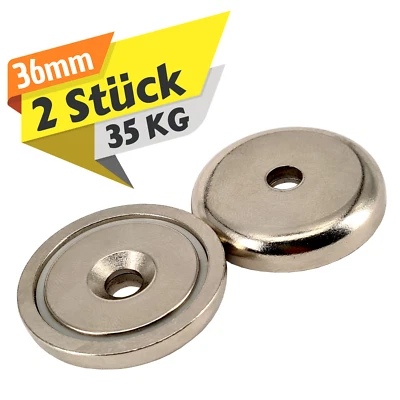 MVT-MAGNETE Neodym Magnete mit Loch Bohrung 36mm Magnetscheibe 35Kg Stark Senkung M6 Gewinde