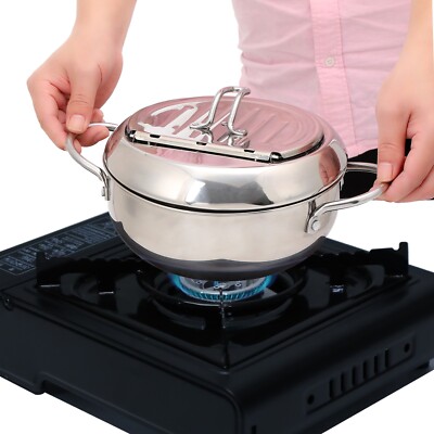 Deep Fryer Pot, Tempura Frying Pan, Stove Top, 9  x 5.5 , 114 Oz (3.6 Qt), 304 S
