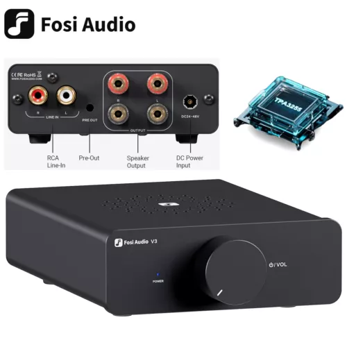 Fosi Audio V3 Stereo Amplifier Home Audio 300Wx2 Power TPA3255 Class D Mini Amp 