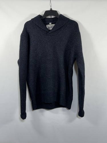 Vintage Schott Bros Sweater Mens Large Navy Blue Wool Blend V Neck Long Sleeve - Picture 2 of 8
