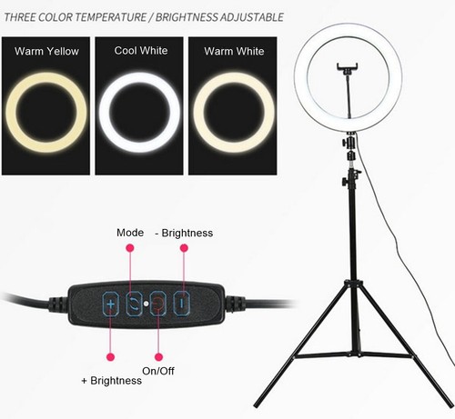 Selfie Ring 10" LED Dimmable Light Tripod Stand & Cell Phone Holder w Bluethoth - 第 6/6 張圖片