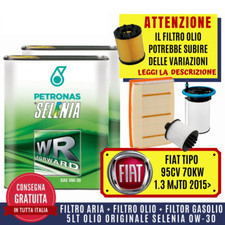 KIT TAGLIANDO FIAT TIPO 1.3 MULTIJET 95CV 2015> + 5L LITRI OLIO SELENIA WR 0W-30