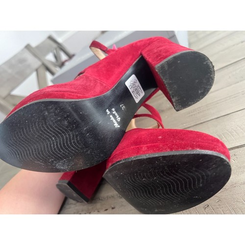 Pierre Darre Italy Red Suede Block Heel Mary Jane Platform Heels Size 37 7 - Picture 9 of 10