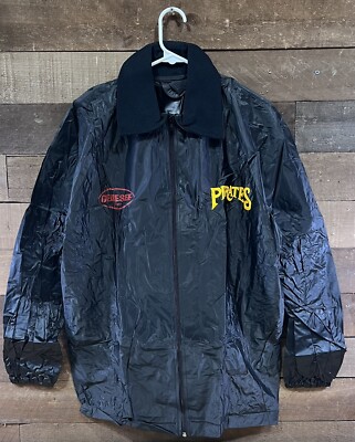 Vintage Pittsburgh Pirates Genesee Beer Black Rain Jacket Coat Size Large